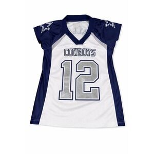 Woman's Dallas Cowboys Shirt Glitter Rhinestones V Neck Silver Size Small #12